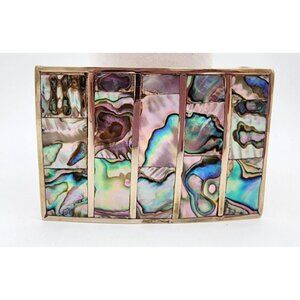 Vintage Abalone Mosaic Western Belt Buckle Retro Mosaic Kaleidoscope Silver 80s